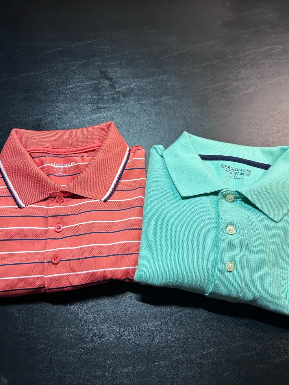 2-Pack Croft & Barrow Men’s XL Polo Shirts – Coral Stripe & Mint Green